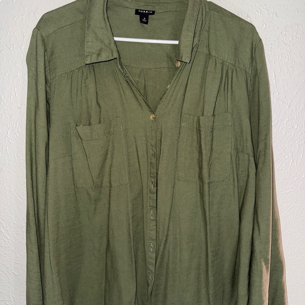 Torrid Olive Green Button-Up Blouse